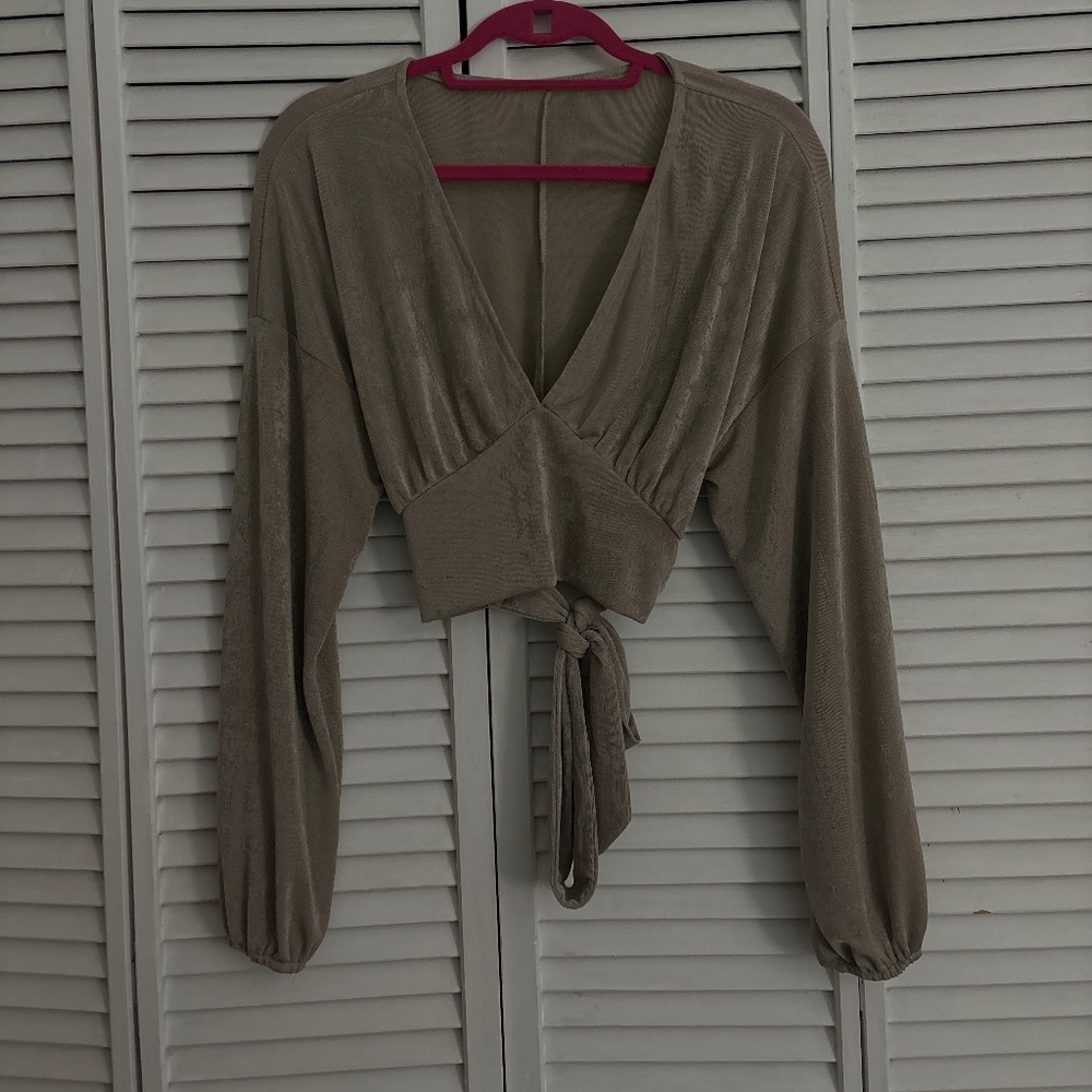 Taupe tie back crop top